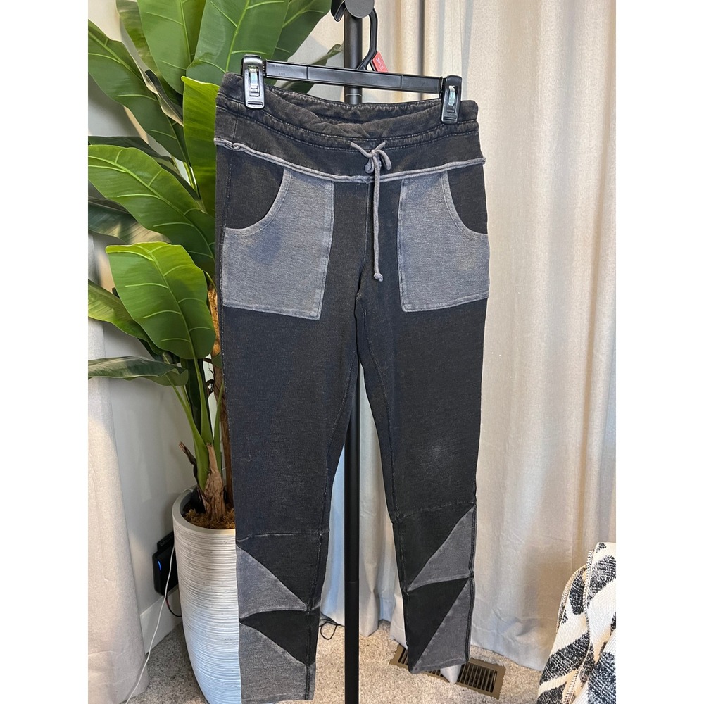 FP Movement Free People Black Patchwork Joggers Slim Ribbed Sweatpants Small